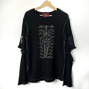 Rare Vintage Live Fast Die Young Skeleton Black Knit Sweater XL Y2K Goth Skull